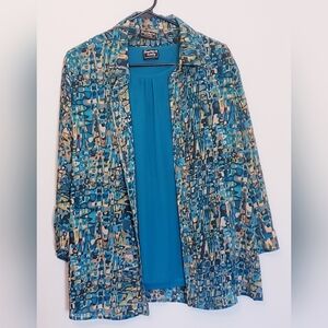 Women's XL Teal Patterned Button Up Blouse With Tank